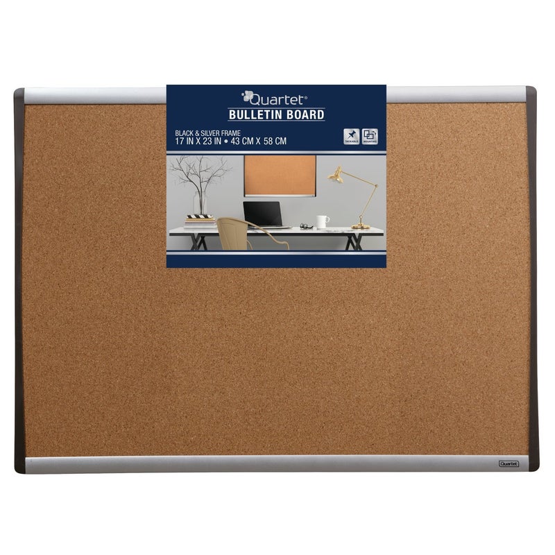 Quartet Cork Board, 17" x 23" Bulletin Board, Corkboard, Black/Silver Frame (79373) - Image 1